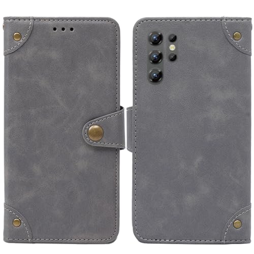 HsinchuTien Flip Grau Schutz Hülle Case Etui Leder Tasche Handyhülle Klassisch Kartenfach Cover Für Oukitel C1 6.52 inch von HsinchuTien