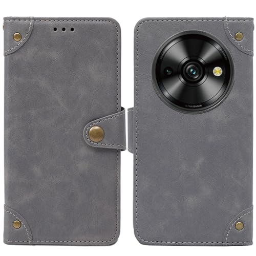 HsinchuTien Flip Grau Schutz Hülle Case Etui Leder Tasche Handyhülle Klassisch Kartenfach Cover Für Oukitel C59 Pro 6.88 inch von HsinchuTien