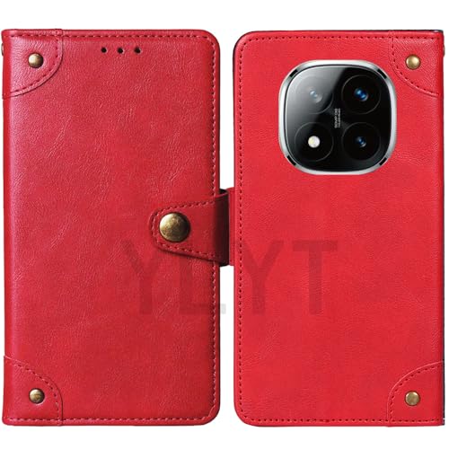 HsinchuTien Flip TPU Silikon Rot Schutz Hülle Case Etui Leder Tasche Handyhülle Klassisch Kartenfach Cover Für Xiaomi Redmi Note 14 Pro 6.67 inch von HsinchuTien