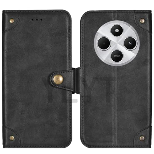 HsinchuTien Flip TPU Silikon Schwarz Schutz Hülle Case Etui Leder Tasche Handyhülle Klassisch Kartenfach Cover Für Xiaomi Redmi 14R Poco C75 6.88 inch von HsinchuTien
