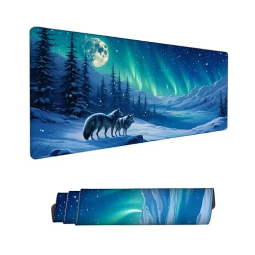 Gaming Mauspad XXL,Mauspad Aurora Mousepad 1000x500x3mm,Schreibtischunterlage Wolf Mousepad,Wasserdicht Anti-Rutsch Mouse Pad,Verbessert Präzision und Geschwindigkeit,Gaming-Mauspads für PC Hs-690 von Hsqpoobd