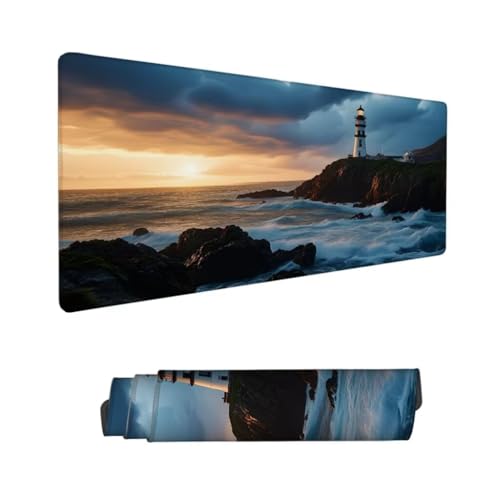 Gaming Mauspad XXL,Mauspad Meer Mousepad 900x400x3mm,Schreibtischunterlage Leuchtturm Mousepad,Wasserdicht Anti-Rutsch Mouse Pad,Verbessert Präzision und Geschwindigkeit,Gaming-Mauspads für PC Hs-66 von Hsqpoobd