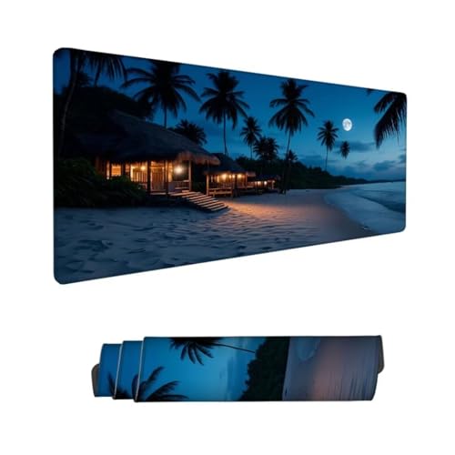 Gaming Mauspad XXL,Mauspad Strand Mousepad 700x400x3mm,Schreibtischunterlage Meer Mousepad,Wasserdicht Anti-Rutsch Mouse Pad,Verbessert Präzision und Geschwindigkeit,Gaming-Mauspads für PC Hs-762 von Hsqpoobd