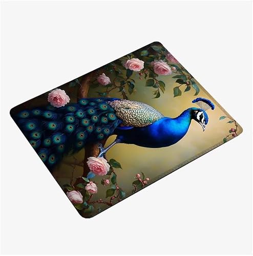 Mauspad Klein 420x350x3mm,Mousepad Pfau Schreibtischunterlage,Wasserdichter Gaming Mauspad Rose (1) Desk Mat mit Genähten Kanten,Rutschfester Mouse Pad für PC,Büro,Laptop,Computer,Geschenk H1-1099 von Hsqpoobd