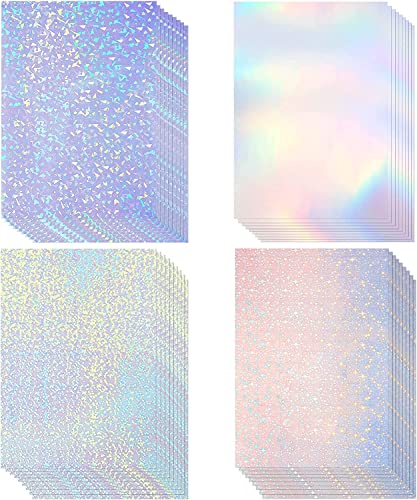 Hsthe Sea 20 Blatt holografisches Aufkleberpapier, transparent, A4, Vinyl-Aufkleber, selbstklebend, wasserdicht, transparent, Folie mit Edelsteinflecken, Regenbogen-Sternenmustern von Hsthe Sea