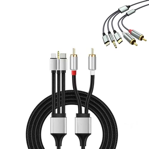 Cinch-Kabel für Telefon, 2m lang, RCA auf 3,5mm Klinke/USB Typ C/Light Cinch Kabel, 3 in 1 Audiokabel, für Telefon, Tablet, PC, MP3-Player, Pod, Verstärker, Lautsprecher, kompatibel mit Lightning von Hsupez