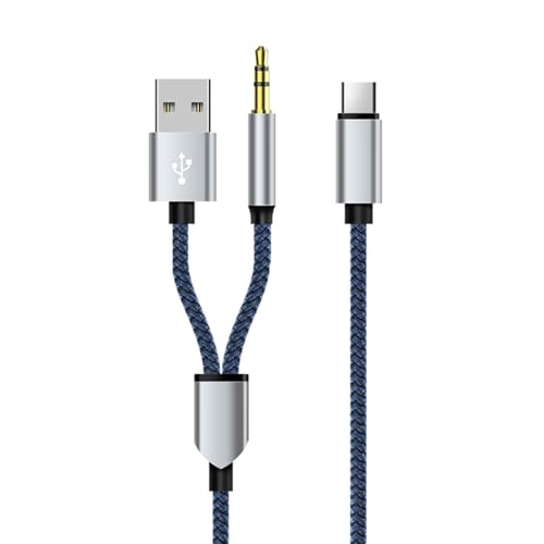 Hsupez Auto Audio Laden 2 in 1 Aux kabel, USB C auf 3,5 mm Audio Aux USB Ladekabel, USB C auf 3,5mm klinke Aux Kabel, 2 in 1 Typ C auf 3.5mm Kopfhörer Adapter, Ladekabel und andere USB C Port Geräte von Hsupez