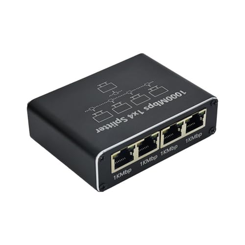 LAN Splitter 1 auf 4, 1000Mbps Ethernet Splitter LAN Switch 4 Port Mit USB-C Stromkabel Netzstecker Gigabit Switch für Computer, Hub, Netzwerk Switch, Router, Set-Top Box, Digital TV von Hsupez