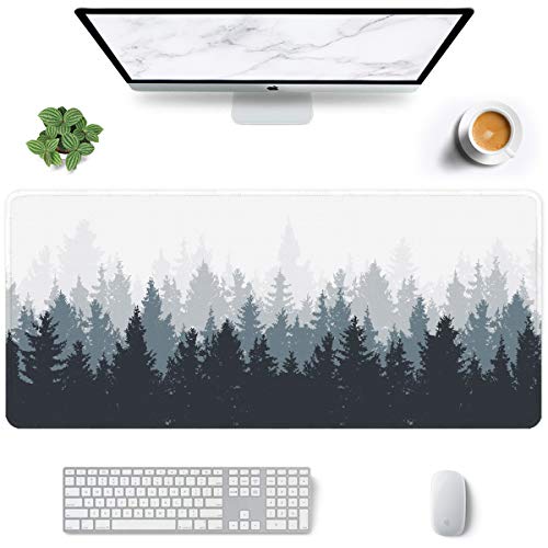 Hsurbtra Großes Mauspad, 900 x 400 mm, Gaming-Matte mit vernähtem Rand, XXL, erweitertes wasserdichtes Computertastatur-Mauspad, Laptop-Schreibtischunterlage, rutschfeste Gummibasis, Nebliger Wald von Hsurbtra