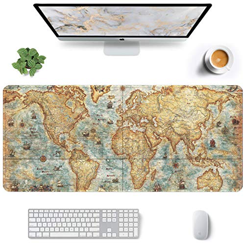 Hsurbtra Großes Mauspad, 900 x 400 mm, Gaming-Matte mit vernähtem Rand, XXL, erweitertes wasserdichtes Computertastatur-Mauspad, Laptop-Schreibtischunterlage, rutschfeste Gummibasis,Weltkarte von Hsurbtra