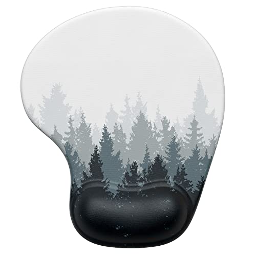 Hsurbtra Mauspad mit Gel-Handballenauflage Ergonomisches Wasserdicht Komfort Mausmatte mit Handgelenkpolster Handauflage, Mousepad mit Handauflage für schonende Handgelenk Haltung, Nebliger Wald von Hsurbtra