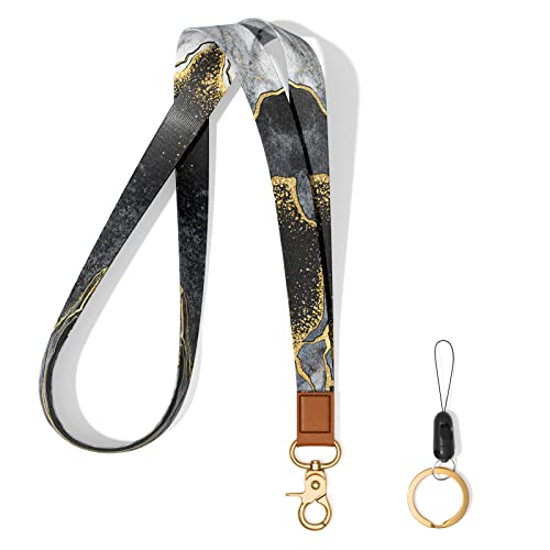 Hsxnam Schlüsselband Umhängeband Lang, Neck Lanyard mit Metall Ring und Echtem Lede, Schlüsselband für Frauen Männer Handy Schlüssel Arbeitskarte ID-Karten, White Black Marble, L Hsxnam Schlüsselband Umhängeband Lang, Neck Lanyard mit Metall Ring und Echtem Lede, Schlüsselband für Frauen Männer Handy Schlüssel Arbeitskarte ID-Karten, White Black Marble, L von Hsxnam