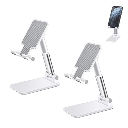 Hsyadazi 2 Stück Handyhalter, Isch Verstellbar Büro Handy Ständer, Faltbar Handyhalter, Handy Halterung mit Höhe und Winkel Verstellbar für Schreibtisch, Büro, Tablet-Ständer (weiß) von Hsyadazi