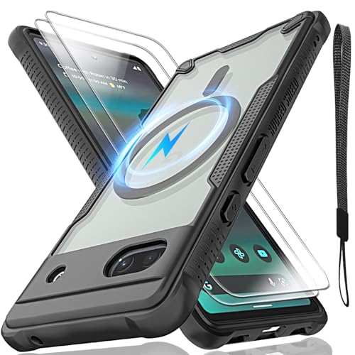 Schutzhülle für Google Pixel 6A, durchscheinende, matte Rückseite, kompatibel mit Magsafe, magnetische, dünne, stoßfeste Schutzhülle und Umhängeband, 2 x Displayschutzfolie aus gehärtetem Glas mit Schutzhülle für Google Pixel 6A, durchscheinende, matte Rückseite, kompatibel mit Magsafe, magnetische, dünne, stoßfeste Schutzhülle und Umhängeband, 2 x Displayschutzfolie aus gehärtetem Glas mit von Htlhpxx