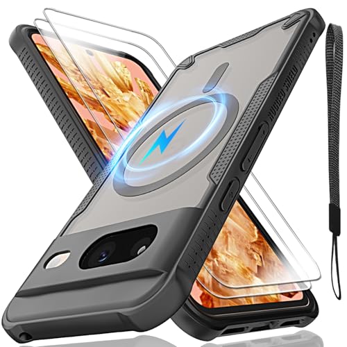 Schutzhülle für Google Pixel 8, durchscheinende, matte Rückseite, kompatibel mit Magsafe, magnetische, dünne, stoßfeste Schutzhülle und Umhängeband, 2 x Displayschutzfolie aus gehärtetem Glas mit Schutzhülle für Google Pixel 8, durchscheinende, matte Rückseite, kompatibel mit Magsafe, magnetische, dünne, stoßfeste Schutzhülle und Umhängeband, 2 x Displayschutzfolie aus gehärtetem Glas mit von Htlhpxx