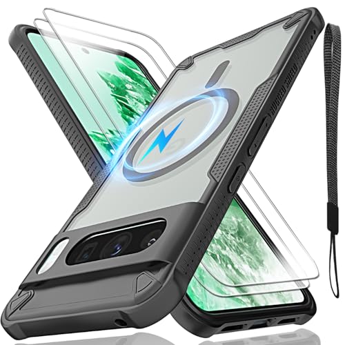 Schutzhülle für Google Pixel 8 Pro, durchscheinende, matte Rückseite, kompatibel mit Magsafe, magnetischer, schlanker, stoßfester Schutzhülle und Umhängeband, 2 x Displayschutzfolie aus gehärtetem Schutzhülle für Google Pixel 8 Pro, durchscheinende, matte Rückseite, kompatibel mit Magsafe, magnetischer, schlanker, stoßfester Schutzhülle und Umhängeband, 2 x Displayschutzfolie aus gehärtetem von Htlhpxx