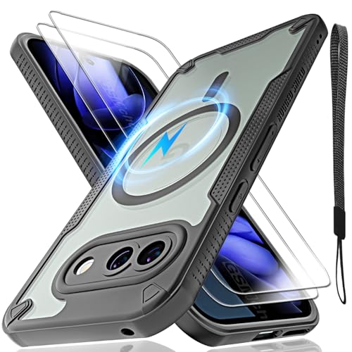 Schutzhülle für Google Pixel 9A, durchscheinende, matte Rückseite, kompatibel mit Magsafe, magnetische, dünne, stoßfeste Schutzhülle und Umhängeband, 2 x Displayschutzfolie aus gehärtetem Glas mit Schutzhülle für Google Pixel 9A, durchscheinende, matte Rückseite, kompatibel mit Magsafe, magnetische, dünne, stoßfeste Schutzhülle und Umhängeband, 2 x Displayschutzfolie aus gehärtetem Glas mit von Htlhpxx