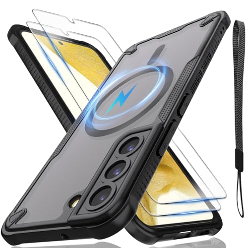 Schutzhülle für Samsung Galaxy S22, durchscheinende, matte Rückseite, kompatibel mit Magsafe, magnetischer, schlanker, stoßfester Schutzhülle und Umhängeband, 2 x Displayschutzfolie aus gehärtetem Schutzhülle für Samsung Galaxy S22, durchscheinende, matte Rückseite, kompatibel mit Magsafe, magnetischer, schlanker, stoßfester Schutzhülle und Umhängeband, 2 x Displayschutzfolie aus gehärtetem von Htlhpxx