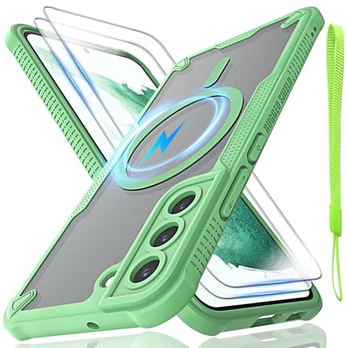 Schutzhülle für Samsung Galaxy S22 Plus, durchscheinende, matte Rückseite mit Magsafe, magnetischer, schlanker, stoßfester Schutzhülle und Umhängeband, 2 x Displayschutzfolie aus gehärtetem Glas mit Schutzhülle für Samsung Galaxy S22 Plus, durchscheinende, matte Rückseite mit Magsafe, magnetischer, schlanker, stoßfester Schutzhülle und Umhängeband, 2 x Displayschutzfolie aus gehärtetem Glas mit von Htlhpxx