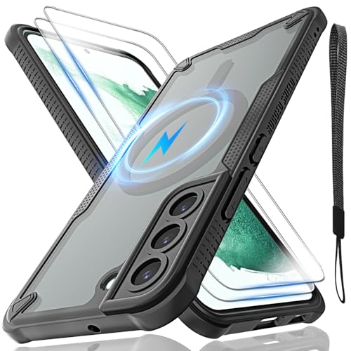 Schutzhülle für Samsung Galaxy S22 Plus, durchscheinende, matte Rückseite mit Magsafe, magnetischer, schlanker, stoßfester Schutzhülle und Umhängeband, 2 x Displayschutzfolie aus gehärtetem Glas mit Schutzhülle für Samsung Galaxy S22 Plus, durchscheinende, matte Rückseite mit Magsafe, magnetischer, schlanker, stoßfester Schutzhülle und Umhängeband, 2 x Displayschutzfolie aus gehärtetem Glas mit von Htlhpxx