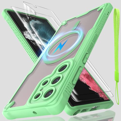 Schutzhülle für Samsung Galaxy S22 Ultra, durchscheinende, matte Rückseite mit Magsafe, magnetischer, schlanker, stoßfester Schutzhülle und Umhängeband, 2 x Displayschutzfolie aus gehärtetem Glas mit Schutzhülle für Samsung Galaxy S22 Ultra, durchscheinende, matte Rückseite mit Magsafe, magnetischer, schlanker, stoßfester Schutzhülle und Umhängeband, 2 x Displayschutzfolie aus gehärtetem Glas mit von Htlhpxx