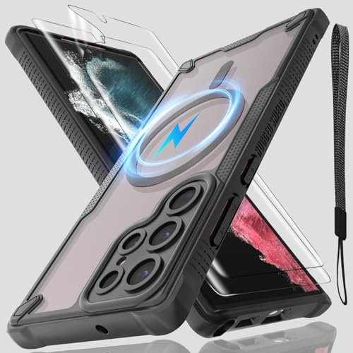 Schutzhülle für Samsung Galaxy S22 Ultra, durchscheinende, matte Rückseite mit Magsafe, magnetischer, schlanker, stoßfester Schutzhülle und Umhängeband, 2 x Displayschutzfolie aus gehärtetem Glas mit Schutzhülle für Samsung Galaxy S22 Ultra, durchscheinende, matte Rückseite mit Magsafe, magnetischer, schlanker, stoßfester Schutzhülle und Umhängeband, 2 x Displayschutzfolie aus gehärtetem Glas mit von Htlhpxx