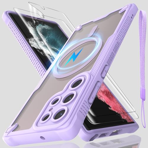 Schutzhülle für Samsung Galaxy S22 Ultra, durchscheinende, matte Rückseite mit Magsafe, magnetischer, schlanker, stoßfester Schutzhülle und Umhängeband, 2 x Displayschutzfolie aus gehärtetem Glas mit Schutzhülle für Samsung Galaxy S22 Ultra, durchscheinende, matte Rückseite mit Magsafe, magnetischer, schlanker, stoßfester Schutzhülle und Umhängeband, 2 x Displayschutzfolie aus gehärtetem Glas mit von Htlhpxx