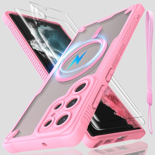 Schutzhülle für Samsung Galaxy S22 Ultra, durchscheinende, matte Rückseite mit Magsafe, magnetischer, schlanker, stoßfester Schutzhülle und Umhängeband, 2 x Displayschutzfolie aus gehärtetem Glas mit von Htlhpxx