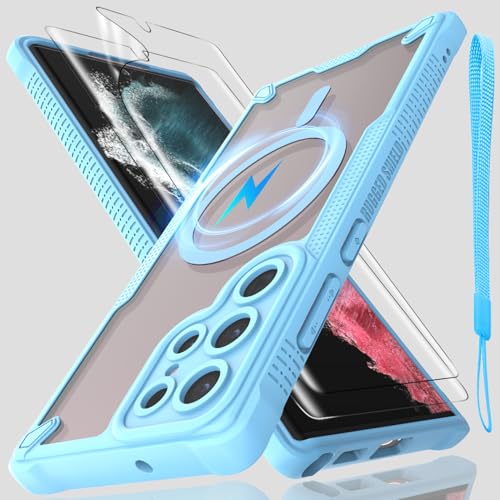 Schutzhülle für Samsung Galaxy S22 Ultra, durchscheinende, matte Rückseite mit Magsafe, magnetischer, schlanker, stoßfester Schutzhülle und Umhängeband, 2 x Displayschutzfolie aus gehärtetem Glas mit Schutzhülle für Samsung Galaxy S22 Ultra, durchscheinende, matte Rückseite mit Magsafe, magnetischer, schlanker, stoßfester Schutzhülle und Umhängeband, 2 x Displayschutzfolie aus gehärtetem Glas mit von Htlhpxx