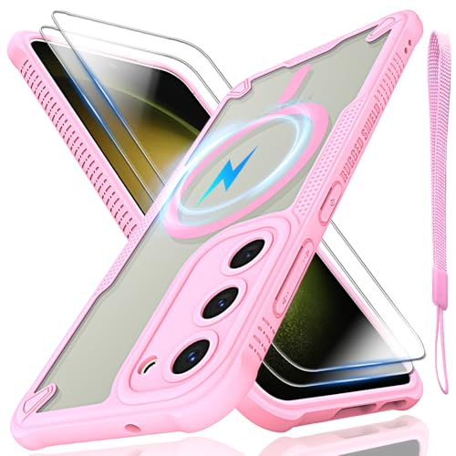 Schutzhülle für Samsung Galaxy S23, durchscheinende, matte Rückseite, kompatibel mit Magsafe, magnetischer, schlanker, stoßfester Schutzhülle und Umhängeband, 2 x Displayschutzfolie aus gehärtetem Schutzhülle für Samsung Galaxy S23, durchscheinende, matte Rückseite, kompatibel mit Magsafe, magnetischer, schlanker, stoßfester Schutzhülle und Umhängeband, 2 x Displayschutzfolie aus gehärtetem von Htlhpxx
