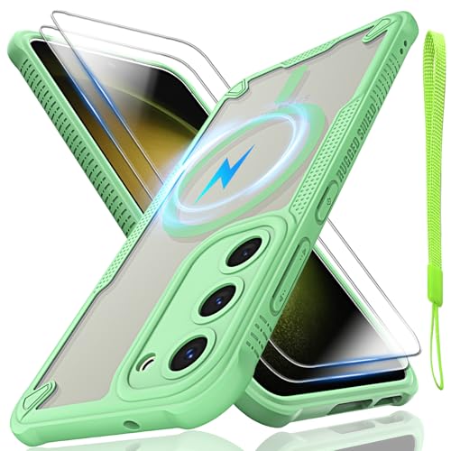 Schutzhülle für Samsung Galaxy S23, durchscheinende, matte Rückseite, kompatibel mit Magsafe, magnetischer, schlanker, stoßfester Schutzhülle und Umhängeband, 2 x Displayschutzfolie aus gehärtetem Schutzhülle für Samsung Galaxy S23, durchscheinende, matte Rückseite, kompatibel mit Magsafe, magnetischer, schlanker, stoßfester Schutzhülle und Umhängeband, 2 x Displayschutzfolie aus gehärtetem von Htlhpxx