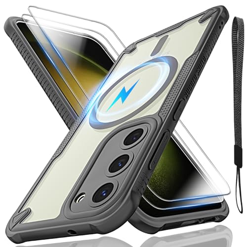 Schutzhülle für Samsung Galaxy S23, durchscheinende, matte Rückseite, kompatibel mit Magsafe, magnetischer, schlanker, stoßfester Schutzhülle und Umhängeband, 2 x Displayschutzfolie aus gehärtetem Schutzhülle für Samsung Galaxy S23, durchscheinende, matte Rückseite, kompatibel mit Magsafe, magnetischer, schlanker, stoßfester Schutzhülle und Umhängeband, 2 x Displayschutzfolie aus gehärtetem von Htlhpxx