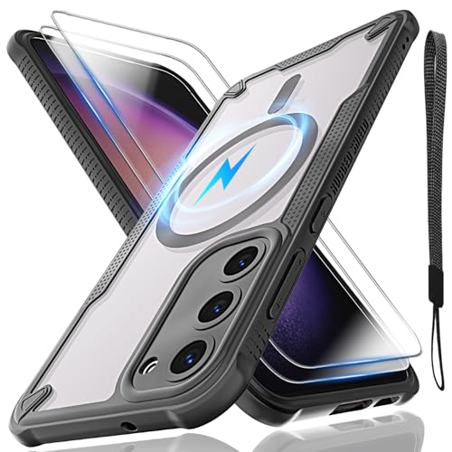 Schutzhülle für Samsung Galaxy S23 Plus, durchscheinende, matte Rückseite mit Magsafe, magnetischer, schlanker, stoßfester Schutzhülle und Umhängeband, 2 x Displayschutzfolie aus gehärtetem Glas mit Schutzhülle für Samsung Galaxy S23 Plus, durchscheinende, matte Rückseite mit Magsafe, magnetischer, schlanker, stoßfester Schutzhülle und Umhängeband, 2 x Displayschutzfolie aus gehärtetem Glas mit von Htlhpxx