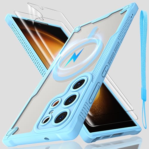 Schutzhülle für Samsung Galaxy S23 Ultra, durchscheinende, matte Rückseite mit Magsafe, magnetischer, schlanker, stoßfester Schutzhülle und Umhängeband, 2 x Displayschutzfolie aus gehärtetem Glas mit Schutzhülle für Samsung Galaxy S23 Ultra, durchscheinende, matte Rückseite mit Magsafe, magnetischer, schlanker, stoßfester Schutzhülle und Umhängeband, 2 x Displayschutzfolie aus gehärtetem Glas mit von Htlhpxx