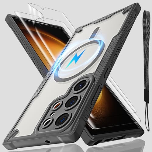 Schutzhülle für Samsung Galaxy S23 Ultra, durchscheinende, matte Rückseite mit Magsafe, magnetischer, schlanker, stoßfester Schutzhülle und Umhängeband, 2 x Displayschutzfolie aus gehärtetem Glas mit Schutzhülle für Samsung Galaxy S23 Ultra, durchscheinende, matte Rückseite mit Magsafe, magnetischer, schlanker, stoßfester Schutzhülle und Umhängeband, 2 x Displayschutzfolie aus gehärtetem Glas mit von Htlhpxx