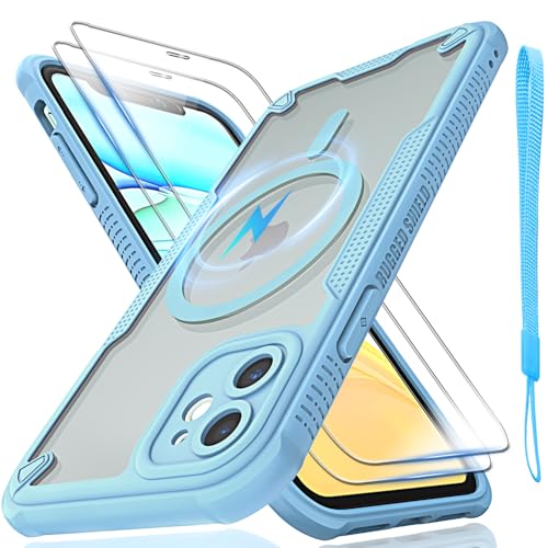 Schutzhülle für iPhone 11, durchscheinende, matte Rückseite, kompatibel mit Magsafe, magnetische, schlanke, stoßfeste Schutzhülle mit Umhängeband und 2 x 9H-Hartglas-Displayschutzfolien, 15,5 cm (6,1 von Htlhpxx