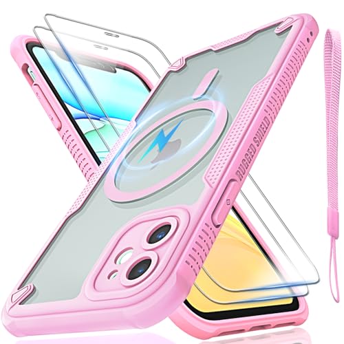 Schutzhülle für iPhone 11, durchscheinende, matte Rückseite, kompatibel mit Magsafe, magnetische, schlanke, stoßfeste Schutzhülle mit Umhängeband und 2 x 9H-Hartglas-Displayschutzfolien, 15,5 cm (6,1 Schutzhülle für iPhone 11, durchscheinende, matte Rückseite, kompatibel mit Magsafe, magnetische, schlanke, stoßfeste Schutzhülle mit Umhängeband und 2 x 9H-Hartglas-Displayschutzfolien, 15,5 cm (6,1 von Htlhpxx