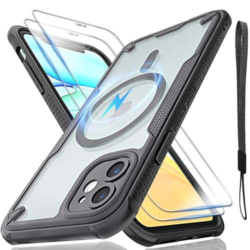 Schutzhülle für iPhone 11, durchscheinende, matte Rückseite, kompatibel mit Magsafe, magnetische, schlanke, stoßfeste Schutzhülle mit Umhängeband und 2 x 9H-Hartglas-Displayschutzfolien, 15,5 cm (6,1 Schutzhülle für iPhone 11, durchscheinende, matte Rückseite, kompatibel mit Magsafe, magnetische, schlanke, stoßfeste Schutzhülle mit Umhängeband und 2 x 9H-Hartglas-Displayschutzfolien, 15,5 cm (6,1 von Htlhpxx