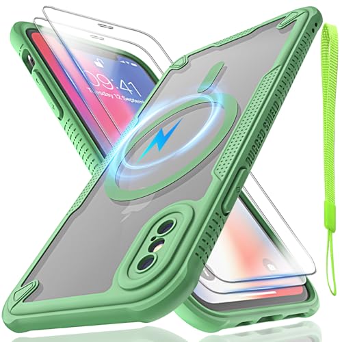 Schutzhülle für iPhone X/Xs, durchscheinende, matte Rückseite, kompatibel mit Magsafe, magnetisch, schlank, stoßfest, Schutzhülle mit Umhängeband und 2 x 9H-Hartglas-Displayschutzfolien, 14,7 cm (5,8 Schutzhülle für iPhone X/Xs, durchscheinende, matte Rückseite, kompatibel mit Magsafe, magnetisch, schlank, stoßfest, Schutzhülle mit Umhängeband und 2 x 9H-Hartglas-Displayschutzfolien, 14,7 cm (5,8 von Htlhpxx
