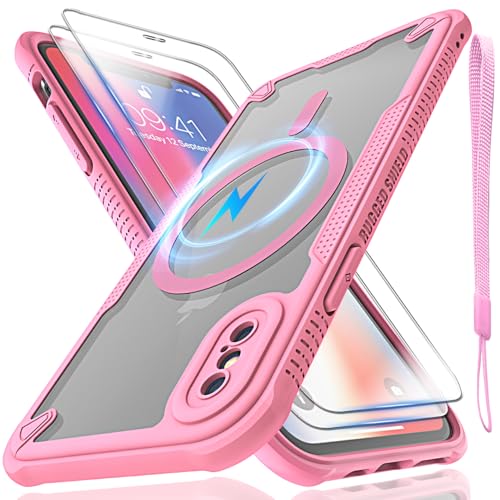 Schutzhülle für iPhone X/Xs, durchscheinende, matte Rückseite, kompatibel mit Magsafe, magnetische, schlanke, stoßfeste Schutzhülle mit Umhängeband und 2 x 9H-Hartglas-Displayschutzfolien, 14,7 cm Schutzhülle für iPhone X/Xs, durchscheinende, matte Rückseite, kompatibel mit Magsafe, magnetische, schlanke, stoßfeste Schutzhülle mit Umhängeband und 2 x 9H-Hartglas-Displayschutzfolien, 14,7 cm von Htlhpxx