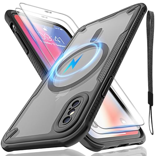 Schutzhülle für iPhone X/Xs, durchscheinende, matte Rückseite, kompatibel mit Magsafe, magnetische, schlanke, stoßfeste Schutzhülle mit Umhängeband und 2 x 9H-Hartglas-Displayschutzfolien, 14,7 cm Schutzhülle für iPhone X/Xs, durchscheinende, matte Rückseite, kompatibel mit Magsafe, magnetische, schlanke, stoßfeste Schutzhülle mit Umhängeband und 2 x 9H-Hartglas-Displayschutzfolien, 14,7 cm von Htlhpxx