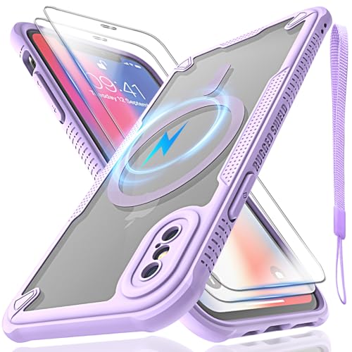 Schutzhülle für iPhone X/Xs, durchscheinende, matte Rückseite, kompatibel mit Magsafe, magnetischer, schlanker, stoßfester Schutzhülle mit Umhängeband und 2 x 9H-Hartglas-Displayschutzfolien, 14,7 cm Schutzhülle für iPhone X/Xs, durchscheinende, matte Rückseite, kompatibel mit Magsafe, magnetischer, schlanker, stoßfester Schutzhülle mit Umhängeband und 2 x 9H-Hartglas-Displayschutzfolien, 14,7 cm von Htlhpxx