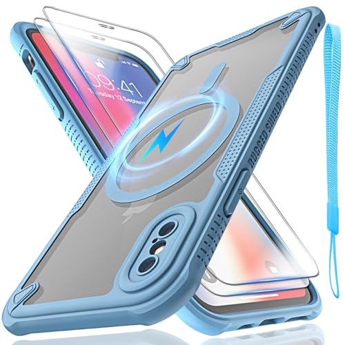 Schutzhülle für iPhone X/Xs, durchscheinende, matte Rückseite, kompatibel mit Magsafe, magnetischer, schlanker, stoßfester Schutzhülle mit Umhängeband und 2 x 9H-Hartglas-Displayschutzfolien, 14,7 cm Schutzhülle für iPhone X/Xs, durchscheinende, matte Rückseite, kompatibel mit Magsafe, magnetischer, schlanker, stoßfester Schutzhülle mit Umhängeband und 2 x 9H-Hartglas-Displayschutzfolien, 14,7 cm von Htlhpxx