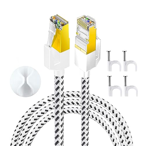 HuLuWa Lan Kabel,netzwerkkabel,Cat7 Ethernet Kabel - 2 Meter, Nylon geflochten, RJ45 vergoldeter Stecker für Router, Modem, TV und Laptop von HuLuWa