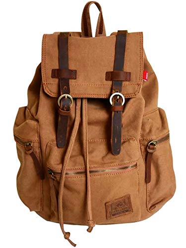 Vintage Leinwand Leder Rucksack Reisen huachen-Augur Schulter Schule Laptop Tasche Rucksäcke Rucksack Schultasche für Männer Frauen Braun Hautfarben Large von HuaChen