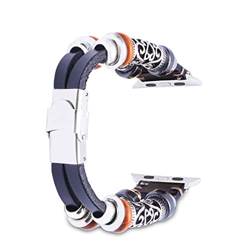 HuaForCity Band kompatibel für Apple Watch 38mm,iWatch Damen Lederarmband Schwarz Herren bänder（größte Handgelenkgröße: 220mm） von HuaForCity
