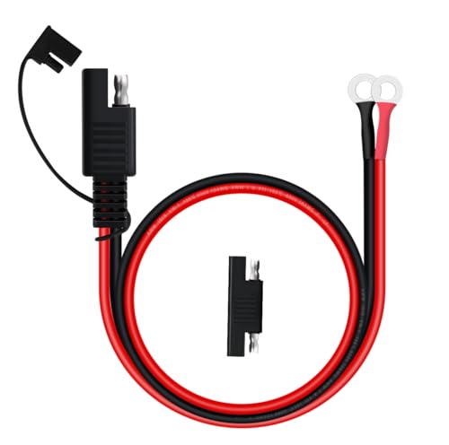 HuaLiSiJi SAE zu O Ring Terminal Harness 12V 24V SAE Anschlusskabel 10AWG Batteriekabel 12V mit Stecker 30A, SAE Stecker Schnellverbindung, Ladeanschluss Kabel (Schwarz Rot, 0.6 m) von HuaLiSiJi