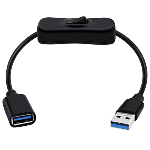 HuaLiSiJi USB 3.0 Verlängerungskabel mit Schalter USB 3.0 Kabel mit Schalter Unterstützt 5Gbps Datenübertragung und Stromversorgung, für PC Laptop, USB Fan, LED (Schwarz, 2FT/0.6m) von HuaLiSiJi