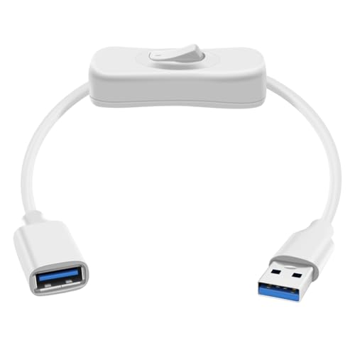 HuaLiSiJi USB 3.0 Verlängerungskabel mit Schalter USB 3.0 Kabel mit Schalter Unterstützt 5Gbps Datenübertragung und Stromversorgung, für PC Laptop, USB Fan, LED (Weiß, 1FT/0.3m) von HuaLiSiJi