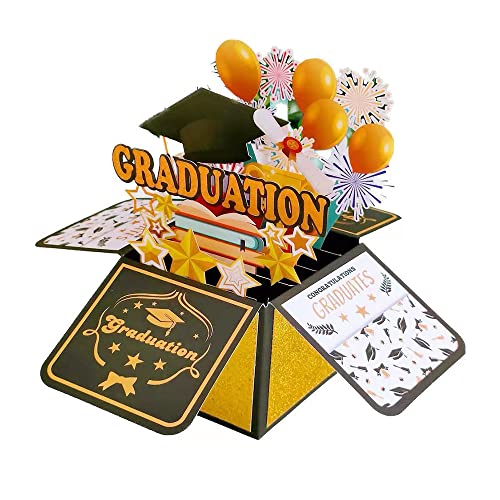 Huacici 3D Pop Up Grußkarte Abschluss, Karte Prüfung Bestanden Glückwunschkarte für Bachelor, Master, Meister, Schulabschluss, Doktor, Uni, Abschlussprüfung von Huacici